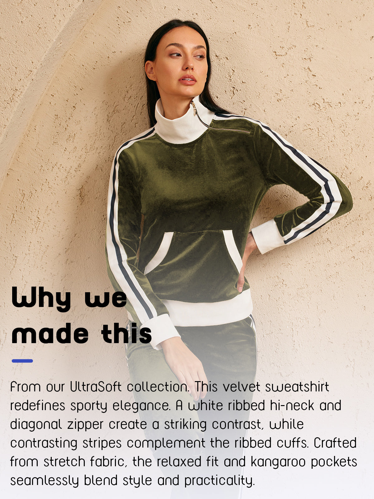 UltraSoft Velvet Long Sleeve Asymmetrical Collar Sweatshirt