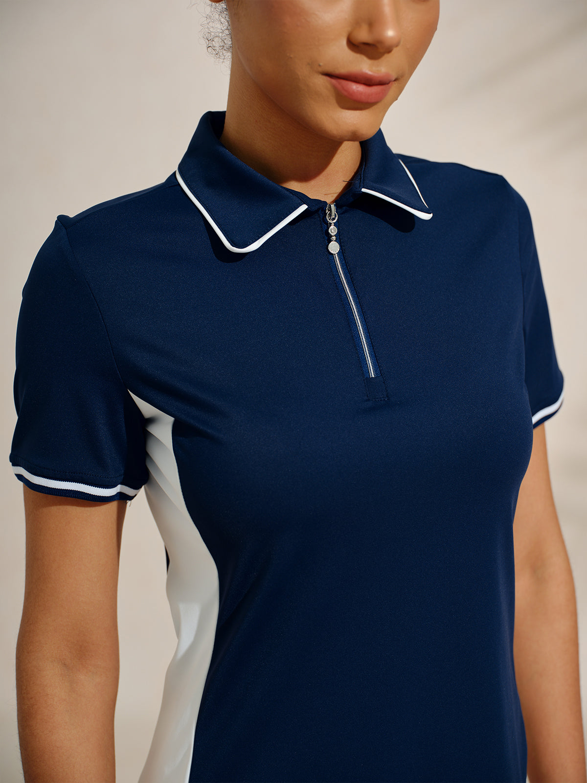 Navycore Short Sleeve Color Block Trimmed 36.5 Inch Dress UPF50+