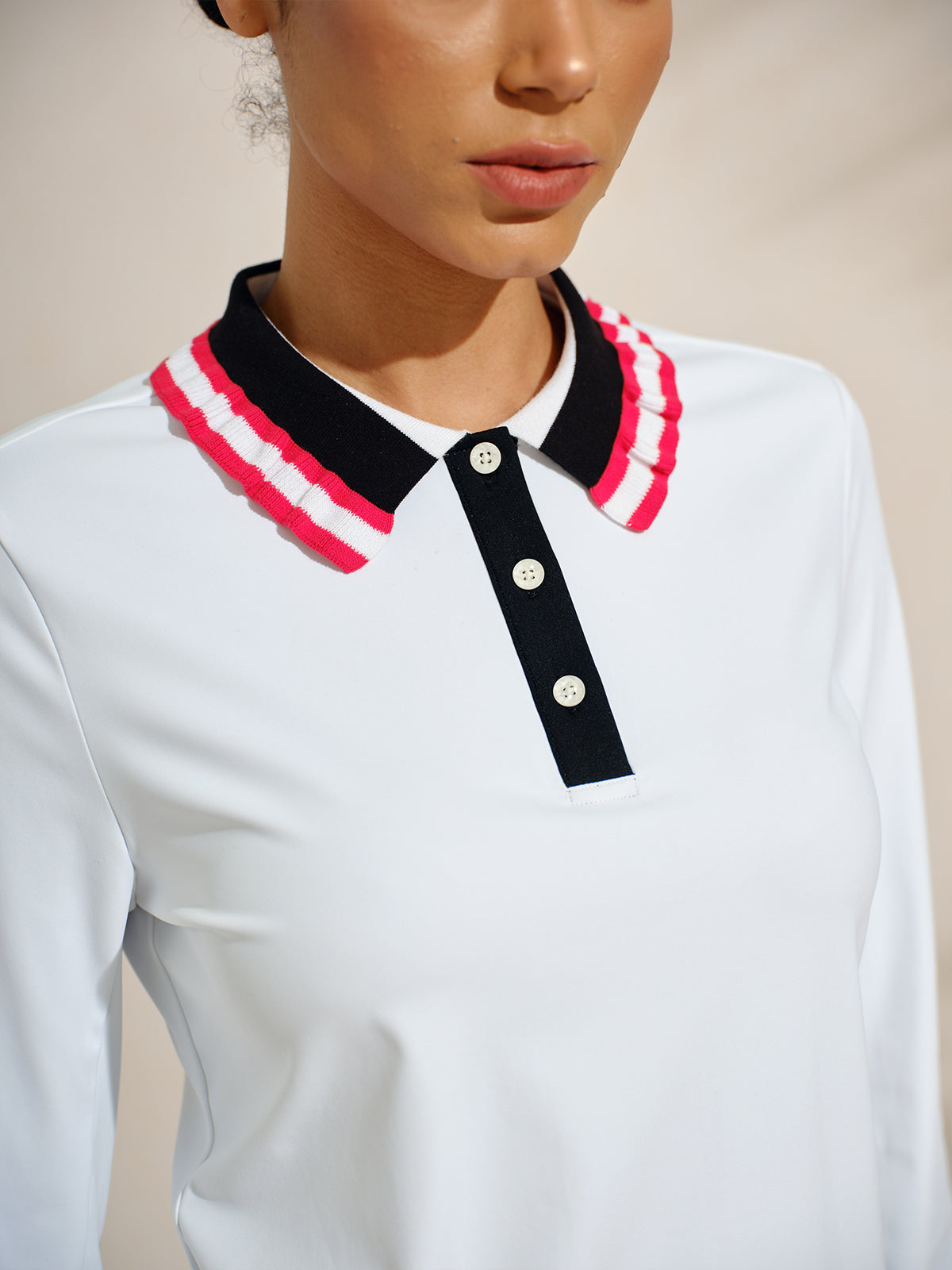 Navycore Ruffle Ribbed Lapel Golf Polo Shirt UPF50+
