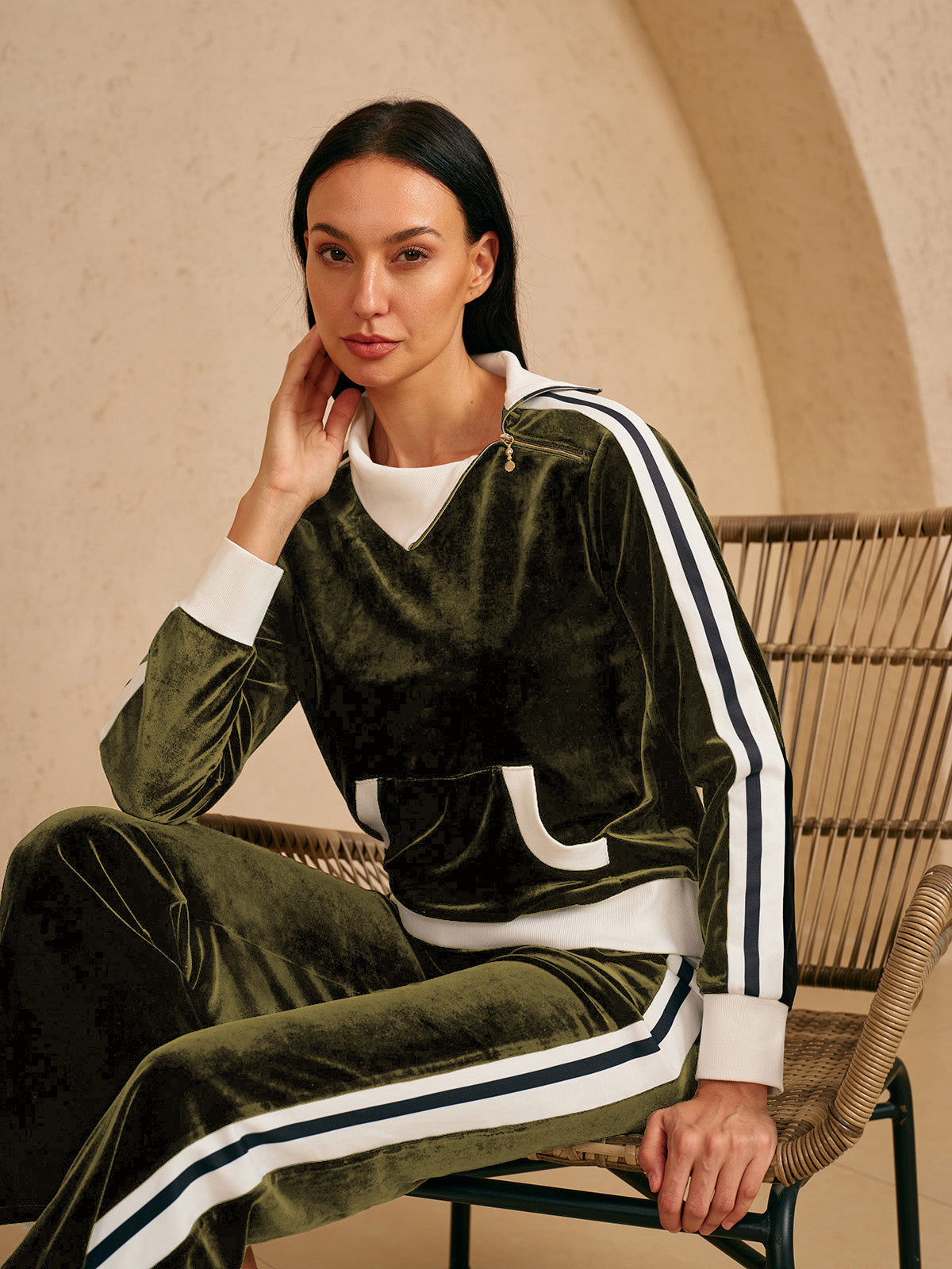 UltraSoft Velvet Long Sleeve Asymmetrical Collar Sweatshirt