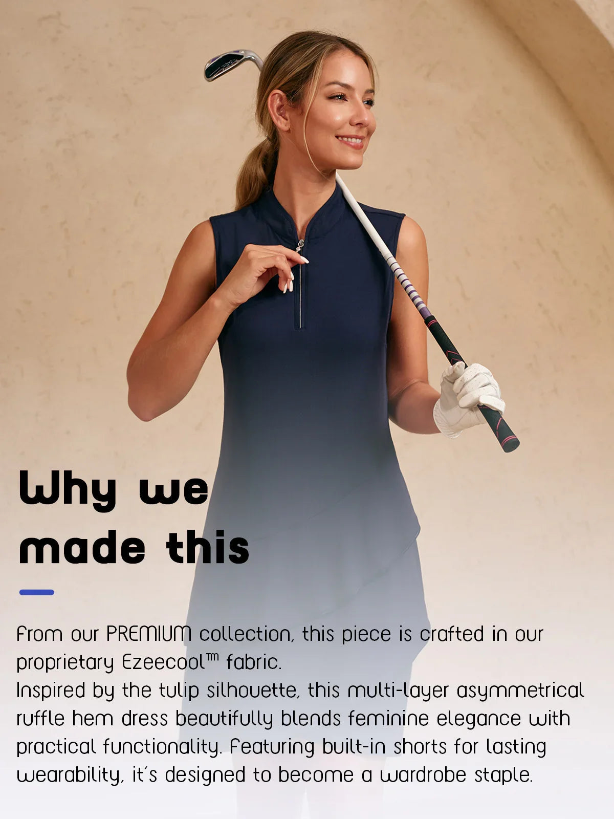 Ultrasoft Premium Sleeveless Asymmetrical Trimmed 36.5 Inch Dress UPF50+
