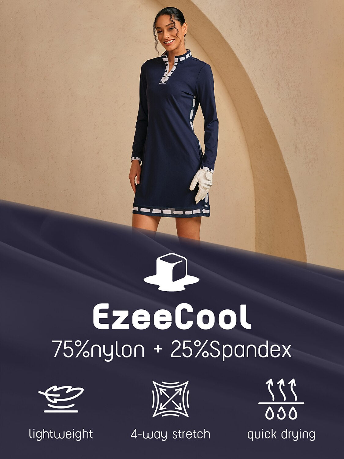 Navycore Long Sleeve Color Block Mesh 36.5 Inch Dress UPF50+
