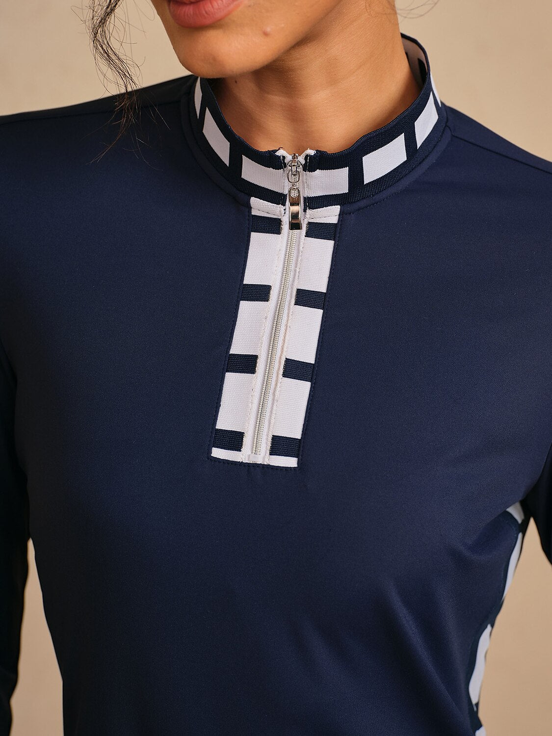 Navycore Long Sleeve Color Block Mesh 36.5 Inch Dress UPF50+