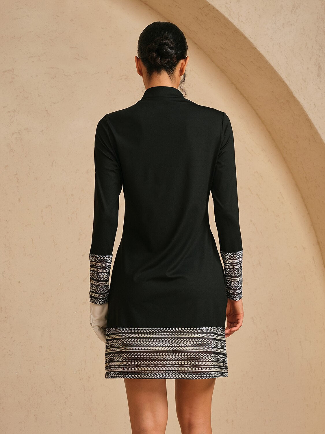 More Than Basic Long Sleeve Printed Mesh 36.5 Inch Dress UPF50+