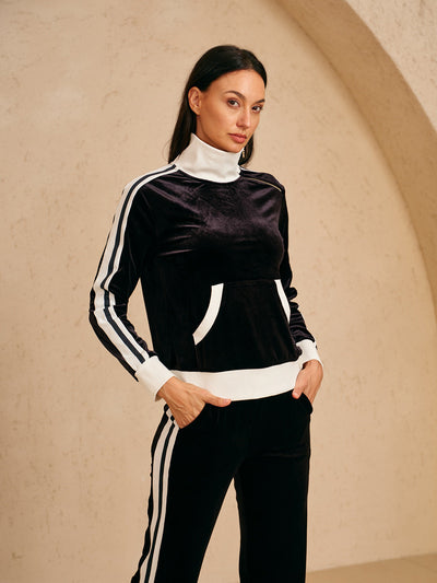 UltraSoft Velvet Long Sleeve Asymmetrical Collar Sweatshirt