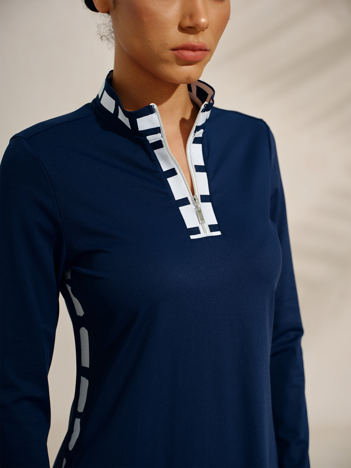 Navycore Long Sleeve Color Block Mesh 36.5 Inch Dress UPF50+