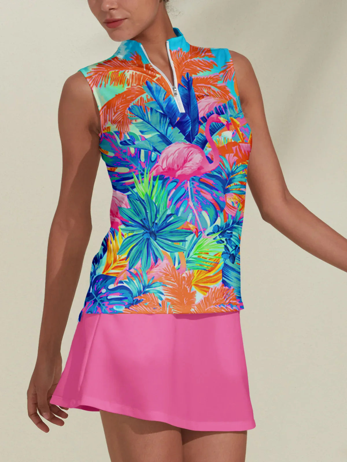 Hyped-up Tropical Golf Shirt Quarterzip UPF50+