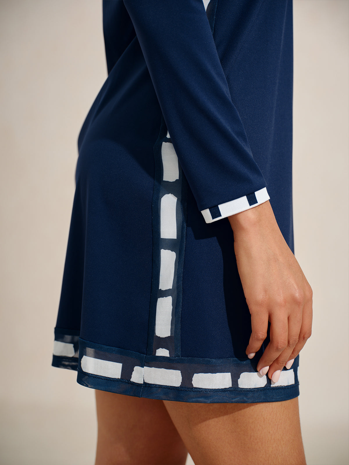 Navycore Long Sleeve Color Block Mesh 36.5 Inch Dress UPF50+