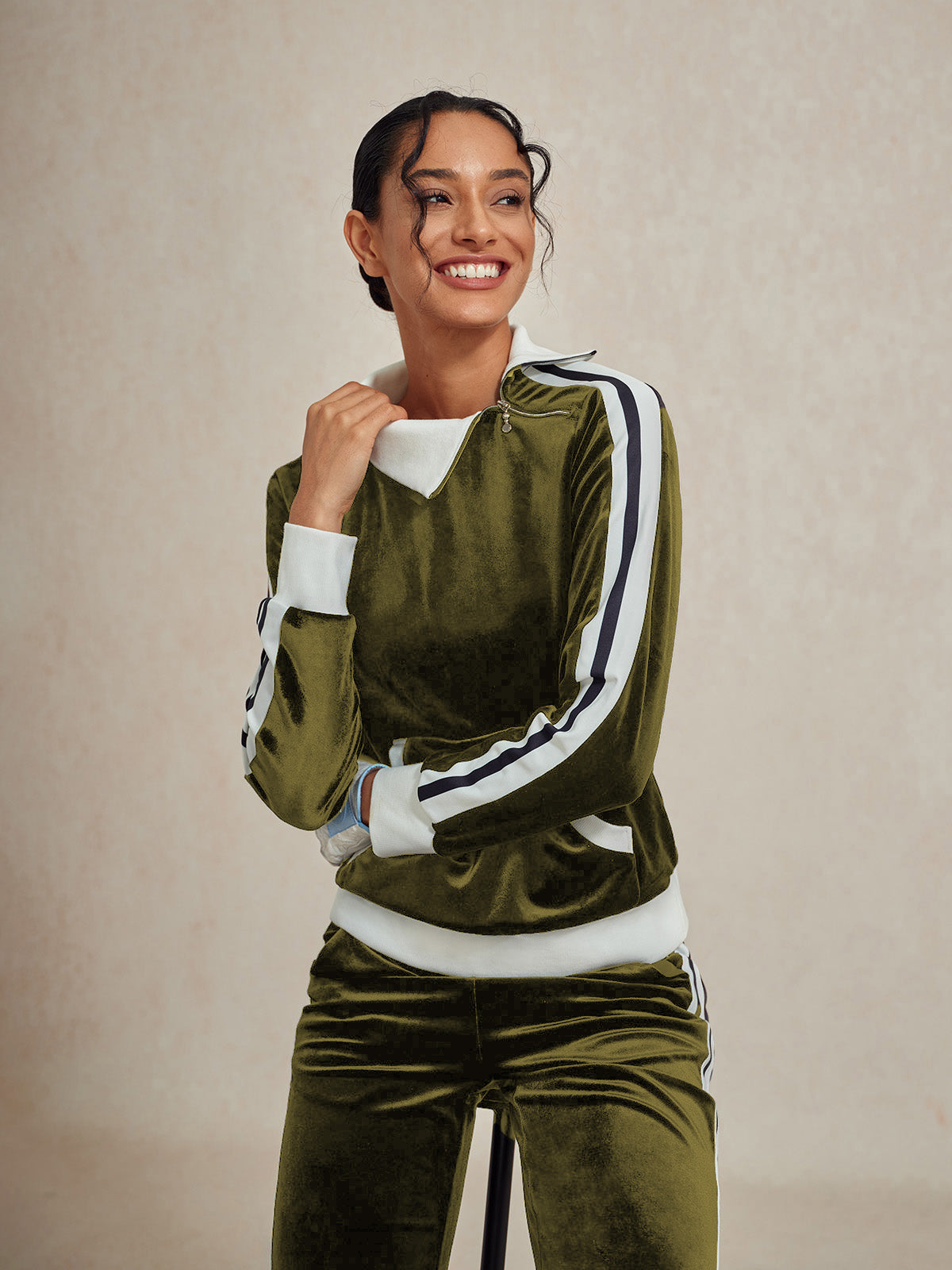 UltraSoft Velvet Long Sleeve Asymmetrical Collar Sweatshirt