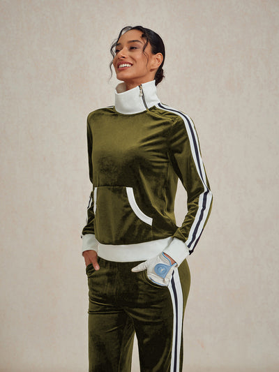 UltraSoft Velvet Long Sleeve Asymmetrical Collar Sweatshirt