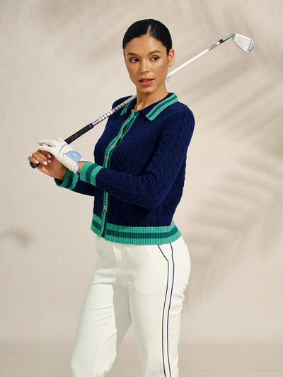 Navycore Colorblock Cable Knit Cardigan
