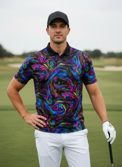 Inked Skins Men's Ribbed Collar Polo Top UPF50+