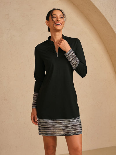 More Than Basic Long Sleeve Printed Mesh 36.5 Inch Dress UPF50+