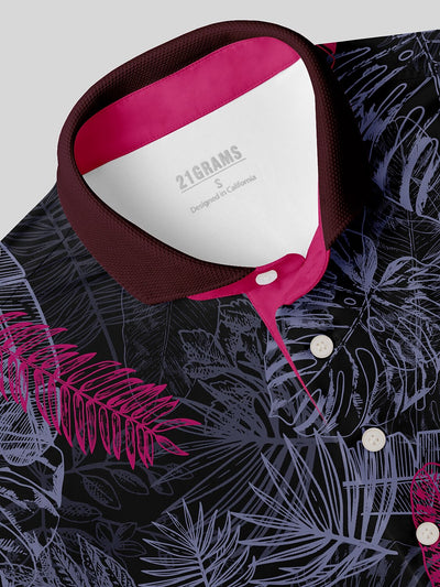 Hyped-up Tropical Men's Ribbed Collar Polo Top UPF50+