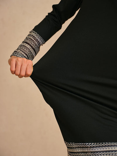 More Than Basic Long Sleeve Printed Mesh 36.5 Inch Dress UPF50+