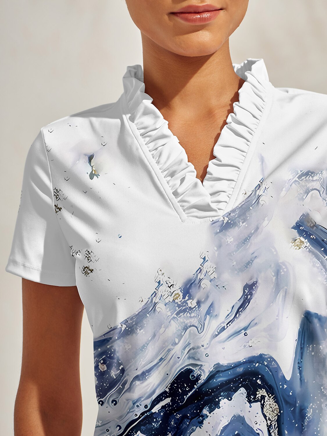 Inked Skins Ruffle V-Neck Polo Top UPF50+