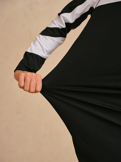 More Than Basic Long Sleeve Color Block 36.5 Inch Dress UPF50+