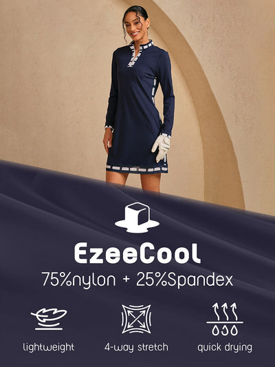 Navycore Long Sleeve Color Block Mesh 36.5 Inch Dress UPF50+