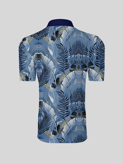 Hyped-up Tropical Men's Ribbed Collar Polo Top UPF50+