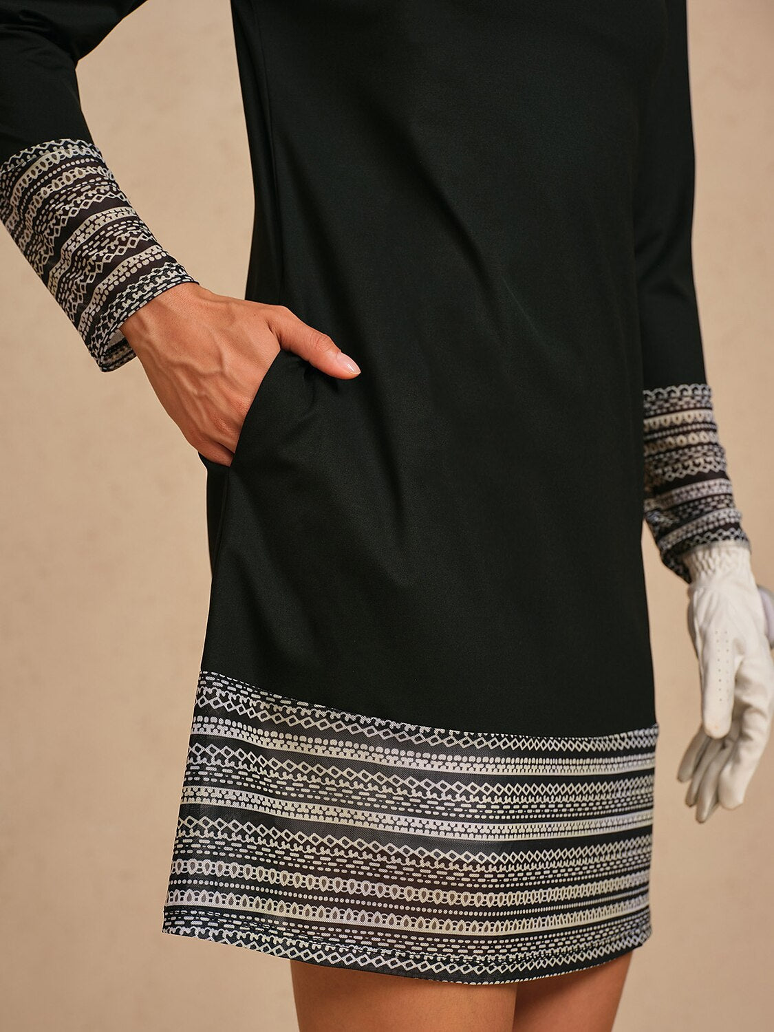 More Than Basic Long Sleeve Printed Mesh 36.5 Inch Dress UPF50+