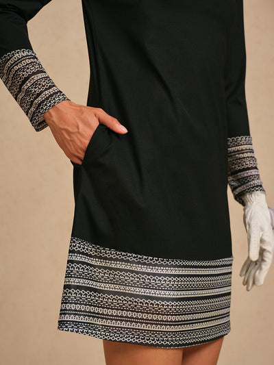 More Than Basic Long Sleeve Printed Mesh 36.5 Inch Dress UPF50+