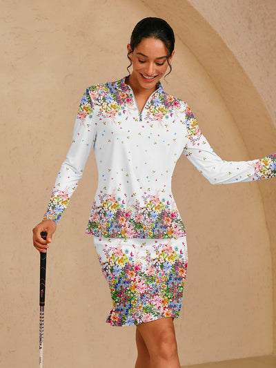 Botanical Energy Silky Ruffle Golf Shirt Quarterzip UPF50+