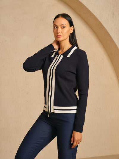 Navycore Golf Colorblock Full Zip Sweater