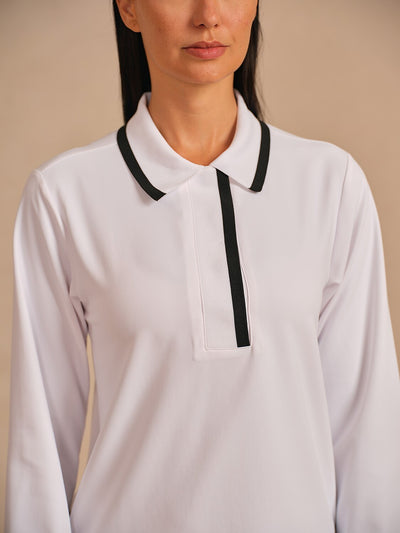 Crisp Couture Long Sleeve Polo Top UPF50+