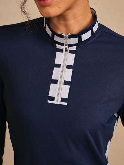 Navycore Long Sleeve Color Block Mesh 36.5 Inch Dress UPF50+