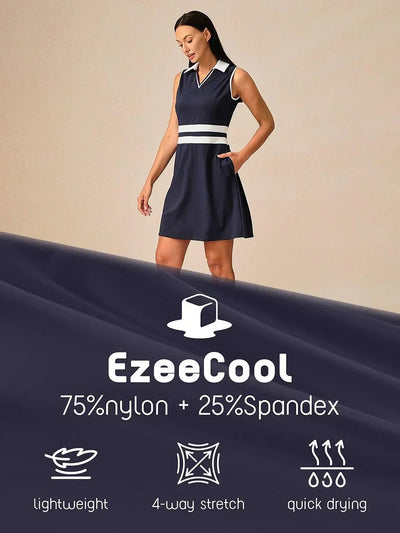 Navycore Sleeveless V-Neck Color Block 36.5 Inch Dress UPF50+