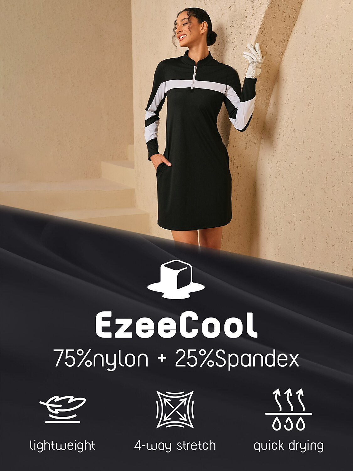 More Than Basic Long Sleeve Color Block 36.5 Inch Dress UPF50+