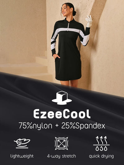 More Than Basic Long Sleeve Color Block 36.5 Inch Dress UPF50+