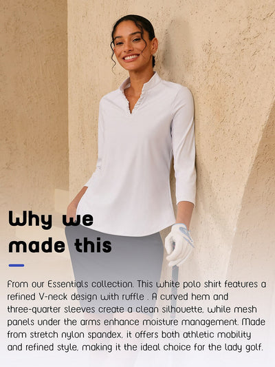More Than Basic Ruffle V-Neck Mesh Polo Top UPF50+