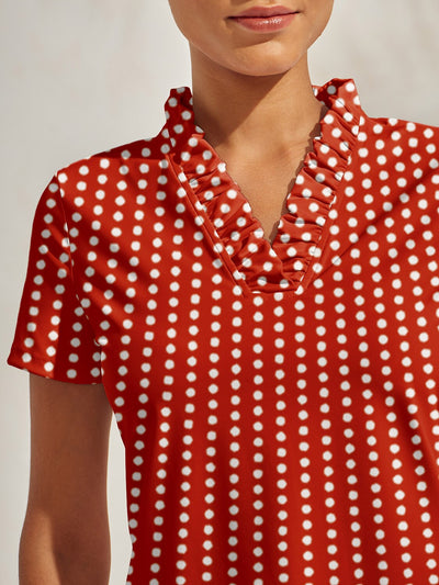 Hyper-prep Ruffle V-Neck Polo Top UPF50+