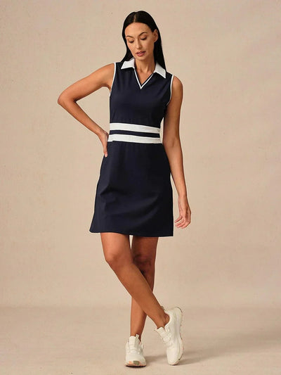 Navycore Sleeveless V-Neck Color Block 36.5 Inch Dress UPF50+