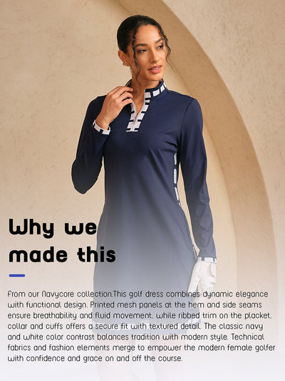 Navycore Long Sleeve Color Block Mesh 36.5 Inch Dress UPF50+