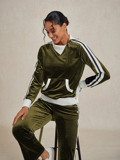UltraSoft Velvet Long Sleeve Asymmetrical Collar Sweatshirt