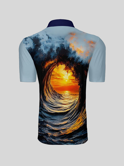 Playful Nautical Men's Ribbed Collar Polo Top UPF50+