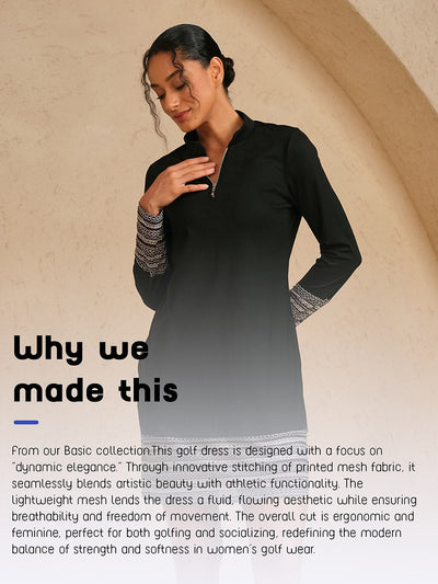 More Than Basic Long Sleeve Printed Mesh 36.5 Inch Dress UPF50+