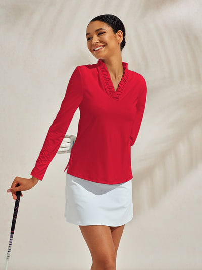 More Than Basic Ruffle V-Neck Polo Top UPF50+