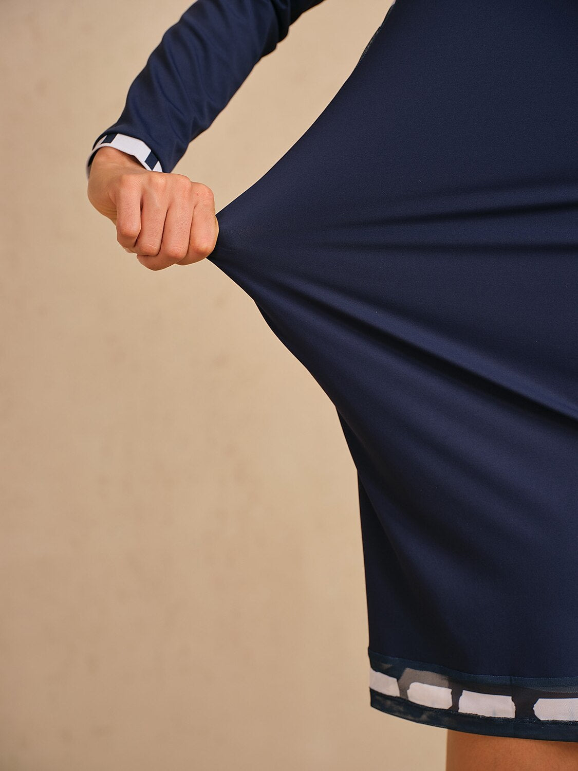 Navycore Long Sleeve Color Block Mesh 36.5 Inch Dress UPF50+