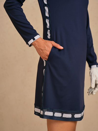 Navycore Long Sleeve Color Block Mesh 36.5 Inch Dress UPF50+