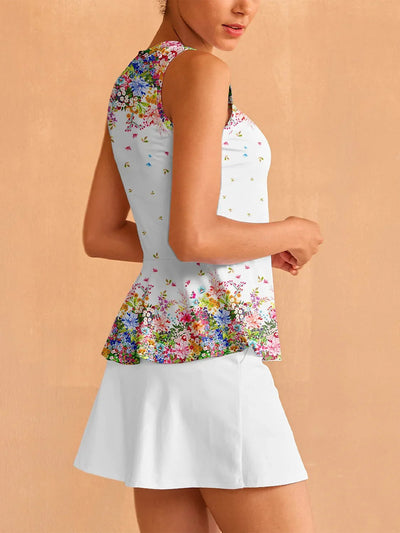 Botanical Energy Ruffle Tank Top For Pickleball & Tennis